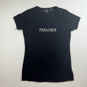 Parasuco Women’s Logo T-Shirt XL Black Organic Cotton Stretch Y2K Fitted Tee